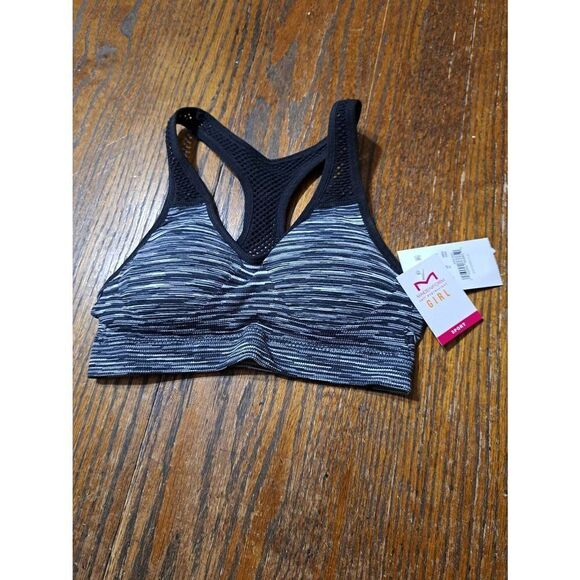 New Girls Small Maidenform Racerback Black Space Dry Sports Bra Crop Top NWT - Picture 1 of 3